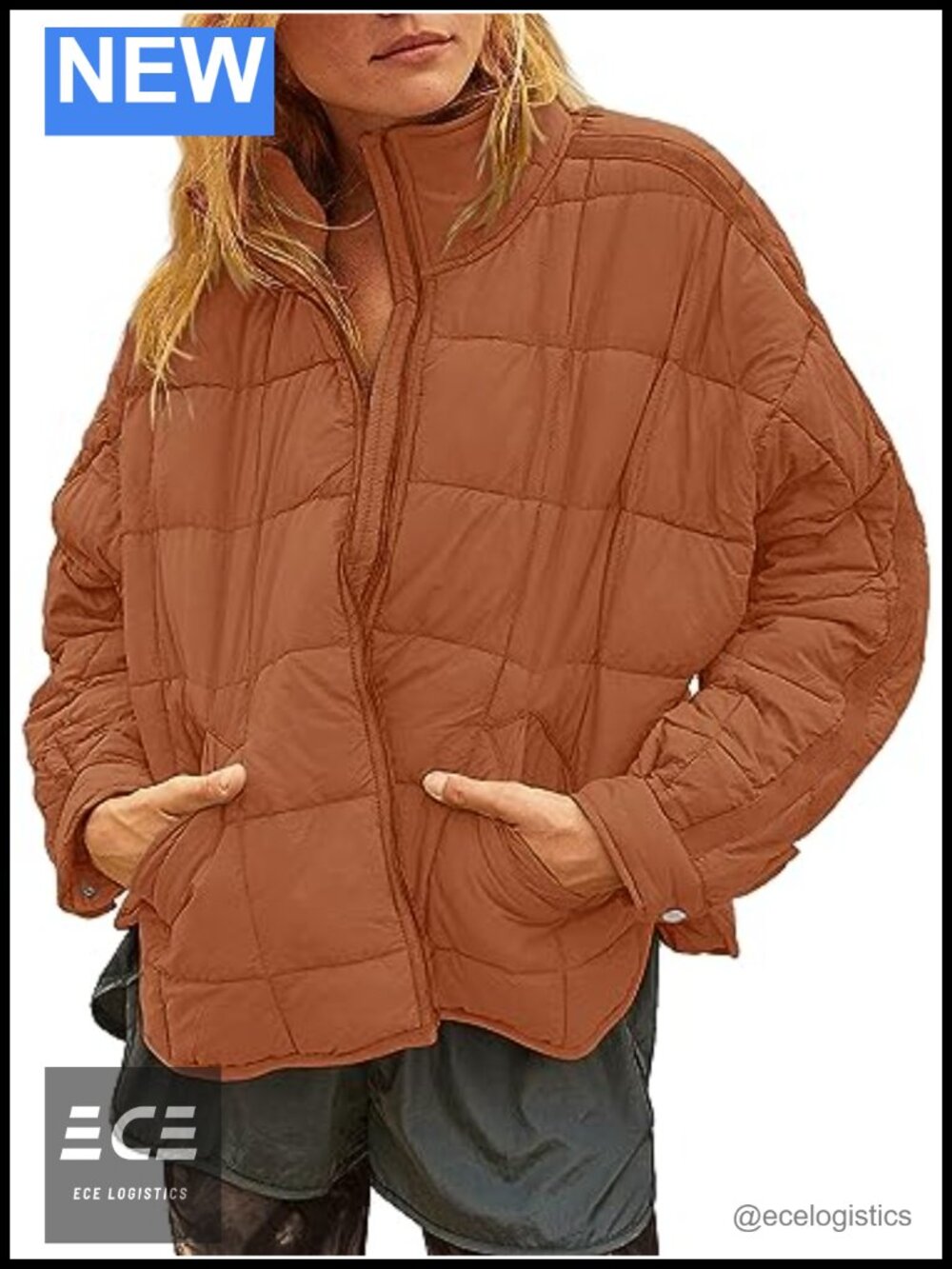 Quilted Puffer Jacket Lightweight Down Coat Women's Oversized Button Front